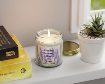 Harmony Hope Joy Love Lavender Scented Coconut Apricot Wax Candles (4oz, 9oz)