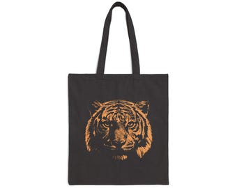 Vintage Tiger Face Canvas Tote, Wildlife Reusable Shopping Bag
