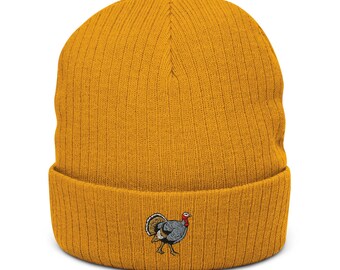 Turkey Embroidered Ribbed knit beanie