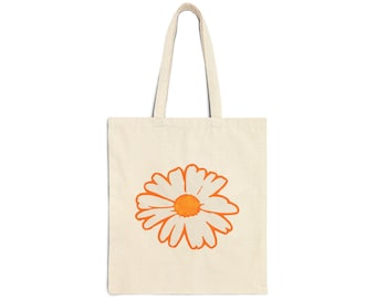 Simple White Daisy Floral Nature Lover Tote Bag, Cotton Shopper Bag, Botanical Eco-Friendly Bag, Floral Grocery Bag, Daisy Flower Tote