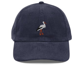 Stork Embroidered Bird Vintage Corduroy Cap for Women | Cute Adjustable Hat | Retro Style Accessories