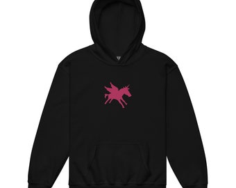 Youth Pullover Hoodie Embroidered Winged Unicorn Alicorn Hooded Sweatshirt
