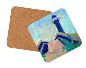 Cork-back Coaster - Tybee Island Lighthouse Design, Coastal Home Decor, Nautical Gift, Beach-Themed Drink Coasters