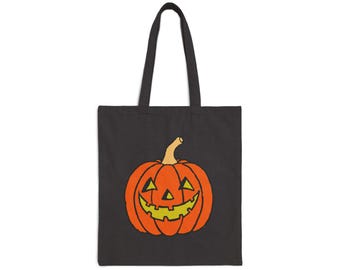 Jack O'Lantern Cotton Canvas Tote Bag | Halloween Pumpkin Tote