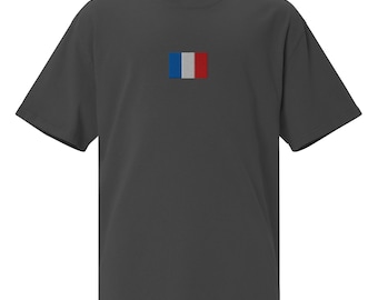 French Flag Embroidered Flag of France Oversized faded t-shirt