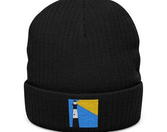 Tybee Island Lighthouse Embroidered Ribbed Knit Beanie (Embroidery)