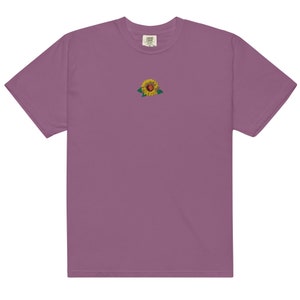 Embroidered Sunflower garment dyed t-shirt