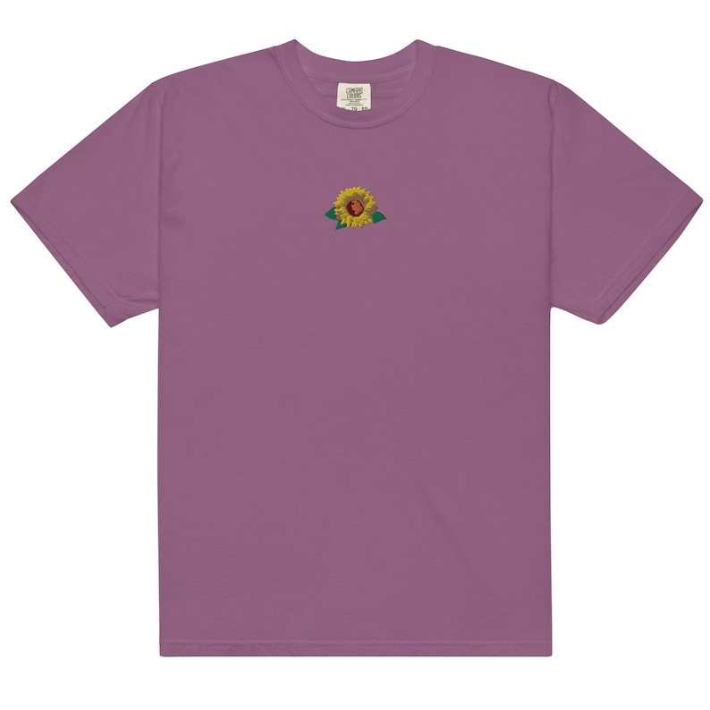 Embroidered Sunflower garment dyed t-shirt