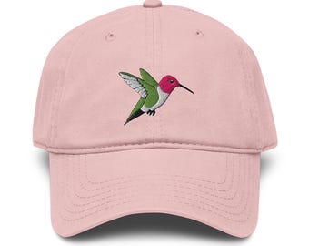 Anna's Hummingbird Embroidered Garment-Washed Baseball Cap | Birdwatching Hat | Bird Lover Gift