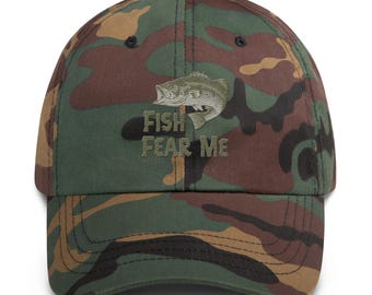 Fish Fear Me Embroidered Dad Hat – Funny Fishing Cap, Adjustable Strapback, Angler Gift