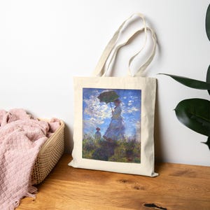 Bolsa de lona de algodón «Mujer con sombrilla» de Monet: un regalo para los amantes del arte imagen 5