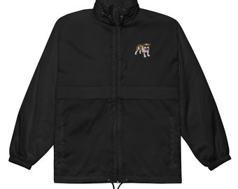 Full Zip Windbreaker Embroidered Bulldog and Ball Unisex Windbreaker Zip Pockets