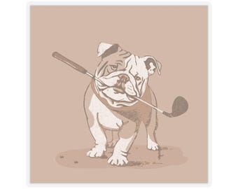 Funny Golfing Bulldog Stickers, Golf Lover Gift, Unique Bulldog Stickers, Dog Mom, Dog Dad Decals, Laptop Decal, Water Bottle