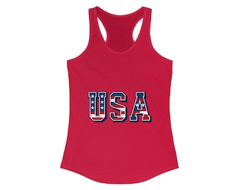 USA Women's Tank Top, Patriotic Racerback Tank Top, American Shirt, Fourth of July Clothing, Red White and Blue Tank
