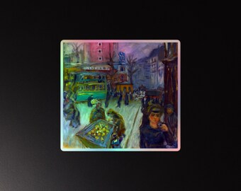 Pierre Bonnard Montmartre Vue de Paris 1905 Holographic Stickers - Artistic Collectible, Vintage Art, Decorative, Unique Gift