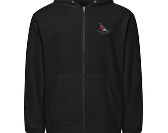 Robin Embroidered Bird Full Zip Hoodie 8.25 oz, Cozy Unisex Nature Lover Hoodie