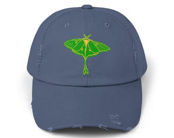 Green Luna Moth Celestial Nature Vibe Distressed Cap