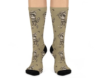 Raccoon Golfer Sepia Golf Themed Socks