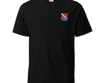Diver and Diver Down Flag Embroidered Garment-Dyed Heavyweight Unisex T-Shirt - Scuba Diving Shirt, Durable and  Unique Design