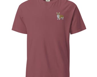 Corgi Embroidered Unisex garment-dyed heavyweight t-shirt