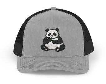 Embroidered Panda Snapback Cap, Cute Animal Trucker Hat, Panda Lover Gift, Adjustable Baseball Cap, Panda Embroidery Hat