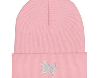 Cuffed Beanie Embroidered Winged Unicorn Alicorn Unisex Adult One Size Acrylic Beanie Hat