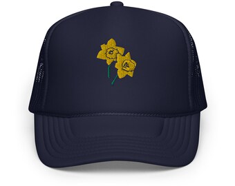 Daffodils Embroidered Trucker Hat: Boho Floral Foam Cap