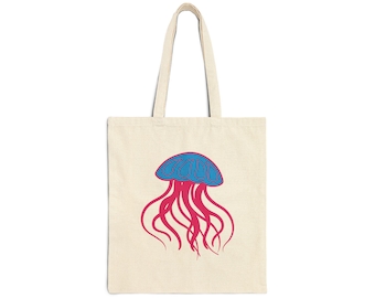 Jellyfish Illustration Tote, Cotton Canvas Ocean Sea Life Bag