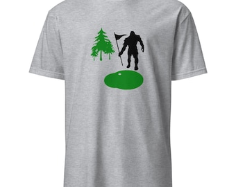 Golfing Bigfoot Short-Sleeve Unisex T-Shirt - Funny Sasquatch Tee, Great Gift for Golf Lovers & Nature Fans, Unique Design