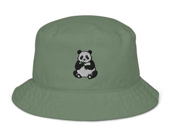 Panda Bear Embroidered Organic Bucket Hat | Eco-Friendly Summer Accessory