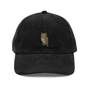 Vintage Screech Owl Embroidered Corduroy Cap - Retro Adjustable Dad Hat, Nature Lover Gift, Unisex Outdoor Style