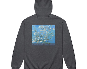 Almond Blossoms Van Gogh Zip Hoodie | Unisex Heavy Blend Back Print Sweatshirt, Art Inspired Fashion