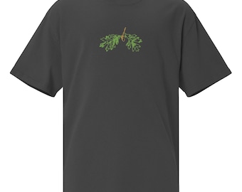 Oak Leaves and Acorn Embroidered Oversized Faded T-Shirt | Cozy Fall Fashion, Nature-Inspired Style and gift