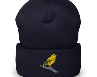 Yellow Warbler Embroidered Cuffed Beanie