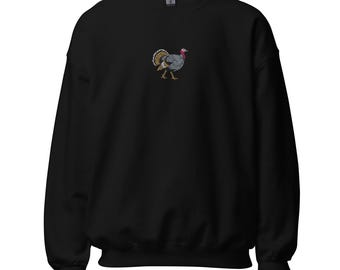 Embroidered Turkey Sweatshirt Unisex Fall Pullover Cozy Thanksgiving Shirt Seasonal Gift