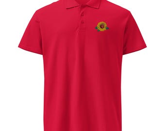 Sunflower Embroidered Polo Shirt | Premium Pique Unisex Adult Tee | Comfortable & Stylish Gift for Him or Her