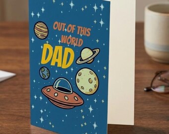 Out of This World Dad Father's Day Card | Retro Space Theme (Digital Download)
