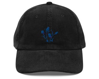 Blue Tulips Embroidered Vintage corduroy cap