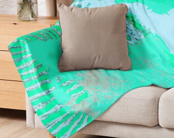Cozy Sherpa Blanket Abstract Menthe Design - Soft Plush Throw for Couch, Bed and Sofa - Ideal Gift - Warm & Stylish Decor