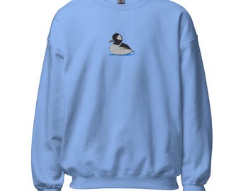 Embroidered Bufflehead Duck Unisex Sweatshirt Large Center Chest Embroidery