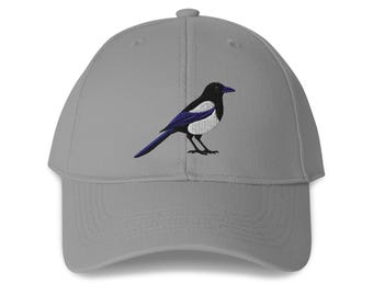 Black Billed Magpie Embroidered Structured 6-Panel Adjustable Baseball Cap