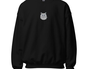 White Persian Cat Sweatshirt, Embroidered Unisex Sweater for Cat Lovers, Cozy & Stylish Gift for Pet Owners