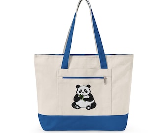 Panda Bear Zippered Canvas Tote