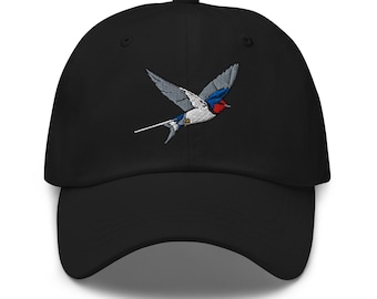 Flying Swallow Embroidered Bird Hat | Unique Handmade Cap | Floral Design, Adjustable, Perfect Gift for Bird Lovers