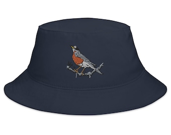 American Robin Embroidered Bucket Hat, Cute Bird Design, Nature Lover Gift, All Season Bird Hat
