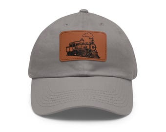 Steam Engine Train Dad Hat with Leather Patch