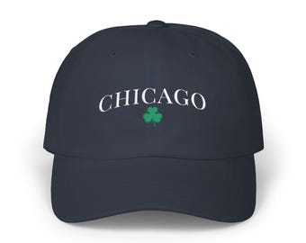 Chicago Clover Embroidered Dad Cap | St. Patrick's Shamrock Baseball Hat