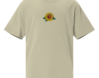 Embroidered Sunflower Oversized faded t-shirt