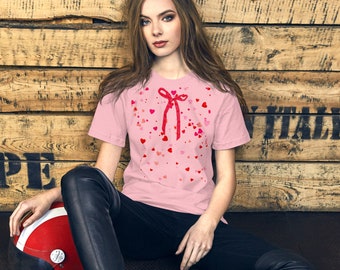 T-shirt Red Bow Ribbon and Hearts Unisex Graphic Tee