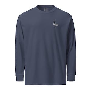 Embroidered Goose Long-Sleeve Shirt: Plucky Honker Garment-Dyed Heavyweight Cotton Top
